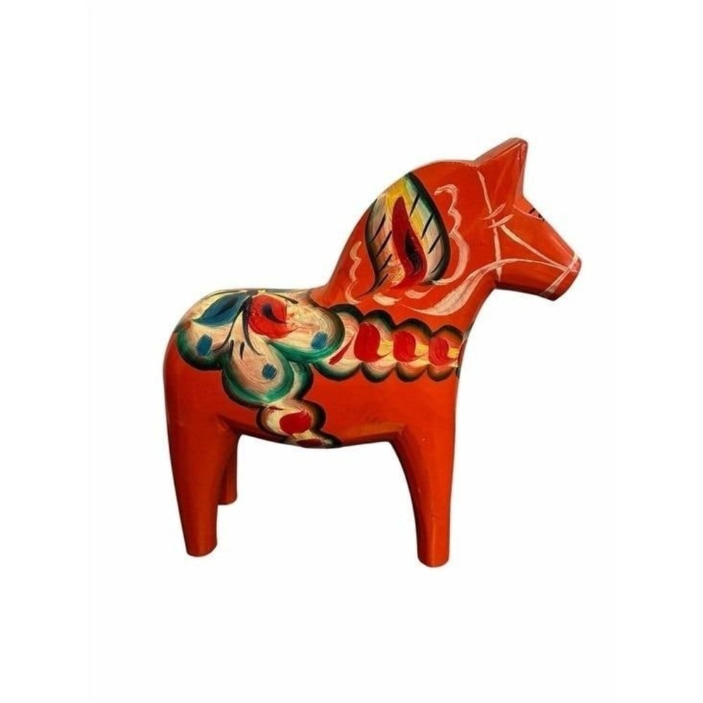 Grannas A Olsson Swedish Dala Horse Hand Painted Wooden Figurine Orange Red